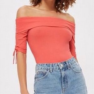 Topshop Off The Shoulder Coral Bodysuit